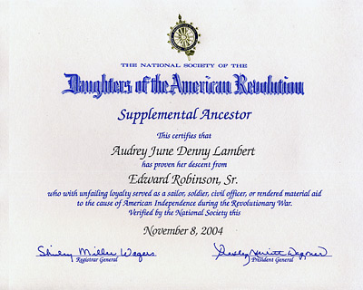 Edward Robinson Sr. NSDAR Certificate