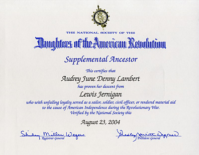 Lewis Jernigan NSDAR Certificate