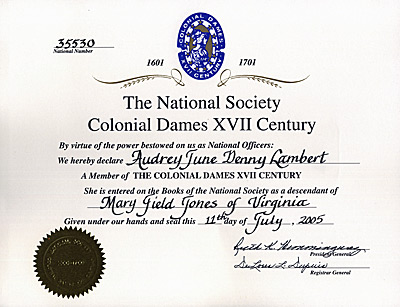 Mary Field Jones CDXVII Certificate