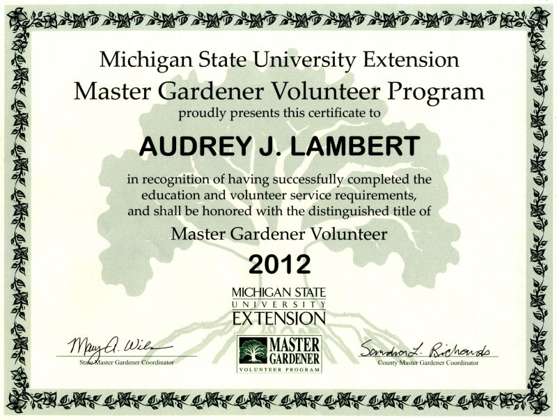 Master Gardener Program Certificate