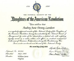 William Jarrett NSDAR Certificate